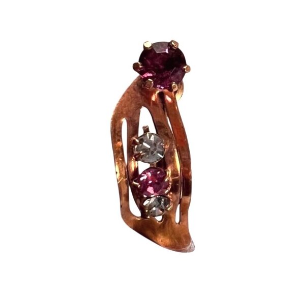 Vintage 50s GF Floral Brooch Earring Set 1/20 12K Rose Gold Filled Pink Clear St - Picture 2 of 10